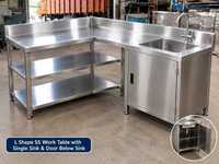 SS304 Grade L Shape Sink Table