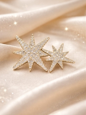 Radiant Starburst Crystal Brooch - Color: Gold
