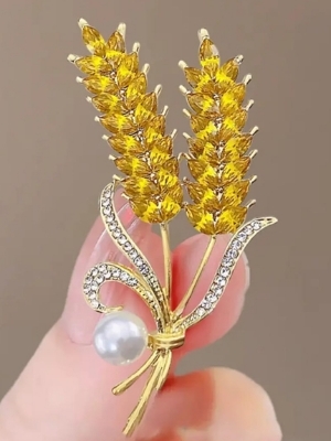 Golden Wheat Pearl Elegance Brooch - Color: Gold