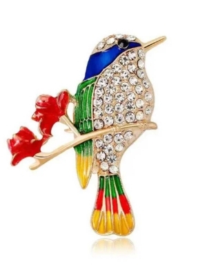 Colorful Crystal Bird Brooch - Color: Gold