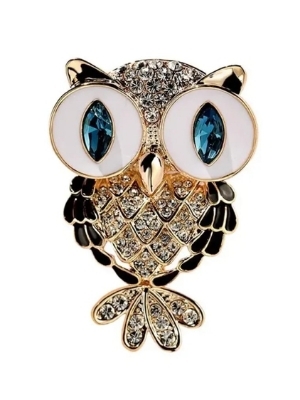 Crystal Eye Owl Brooch - Color: Gold