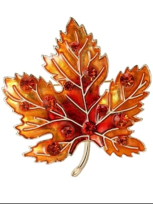 Autumn Maple Crystal Leaf Brooch - Color: Gold