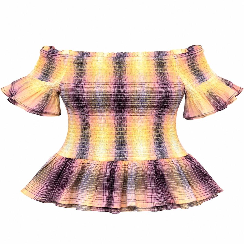 Export Surplus Women'S Multicolor Smocked Off-Shoulder Top - Color: Multiplecolour