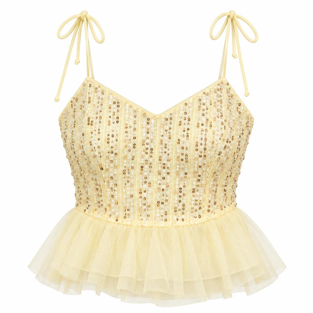 Export Surplus Women'S Cream Sequin Peplum Top - Feature: Comfortable