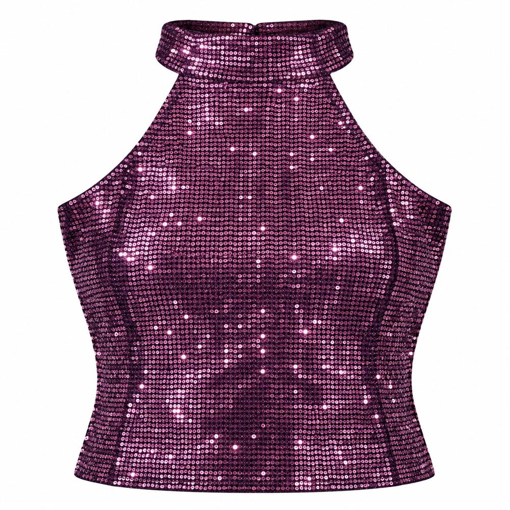 Women'S Purple Sequin Halter Neck Top - Feature: Comfortable