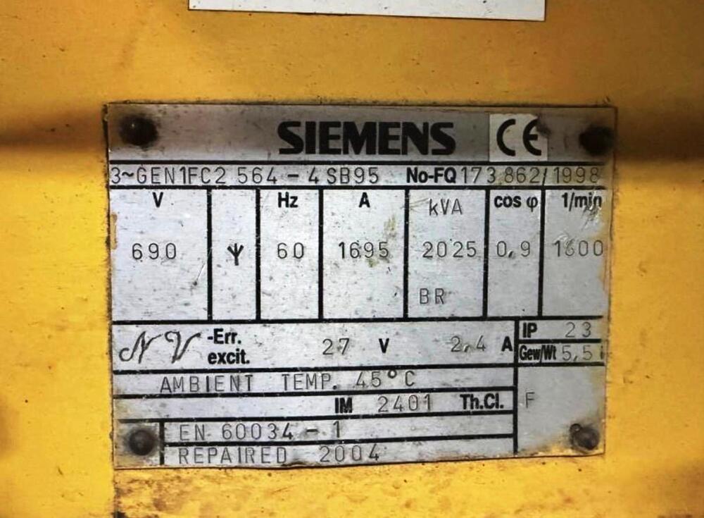 Siemens 1FC2 564-4 SB95 Marine 3-Phase Synchronous Generator