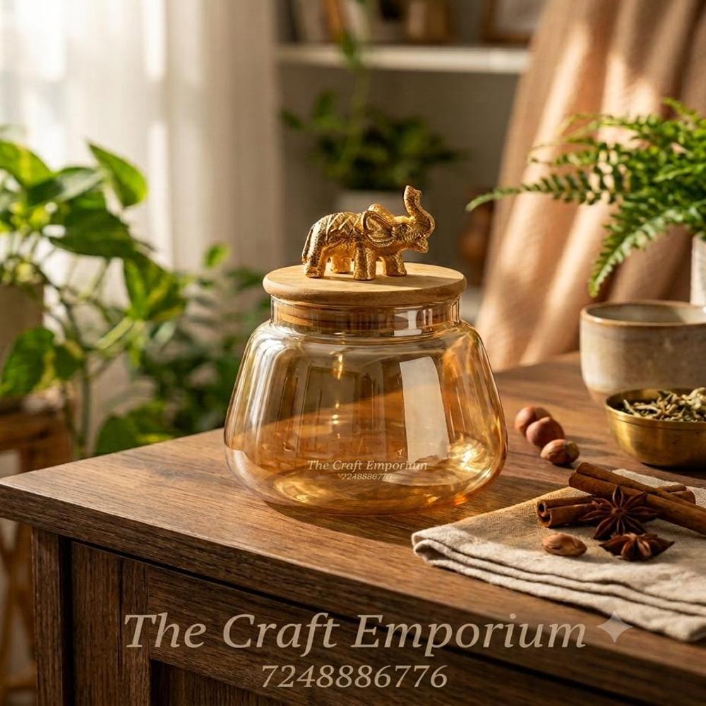 Glass Elephant Jar - Color: Gold
