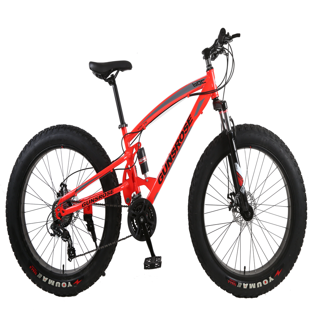Overbearing fat tire bike 26 inch 21 speed double disc brake with dual suspension