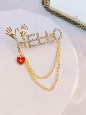 Crystal A Helloa Letter Brooch With Chain Tassel - Color: Gold