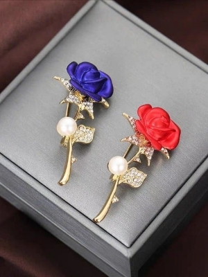 Elegant Rose Pearl Brooch Pin A Crystal Floral Luxury Lapel Accessory - Color: Gold