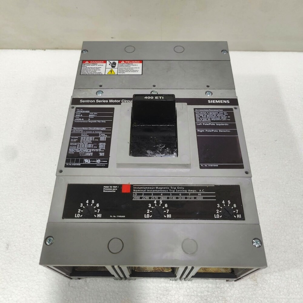 Siemens Sentron Series Jxd63H400 400 Amp 3 Pole Motor Circuit Protector Breaker - Mounting Type: Bolt-On / Unit Mount