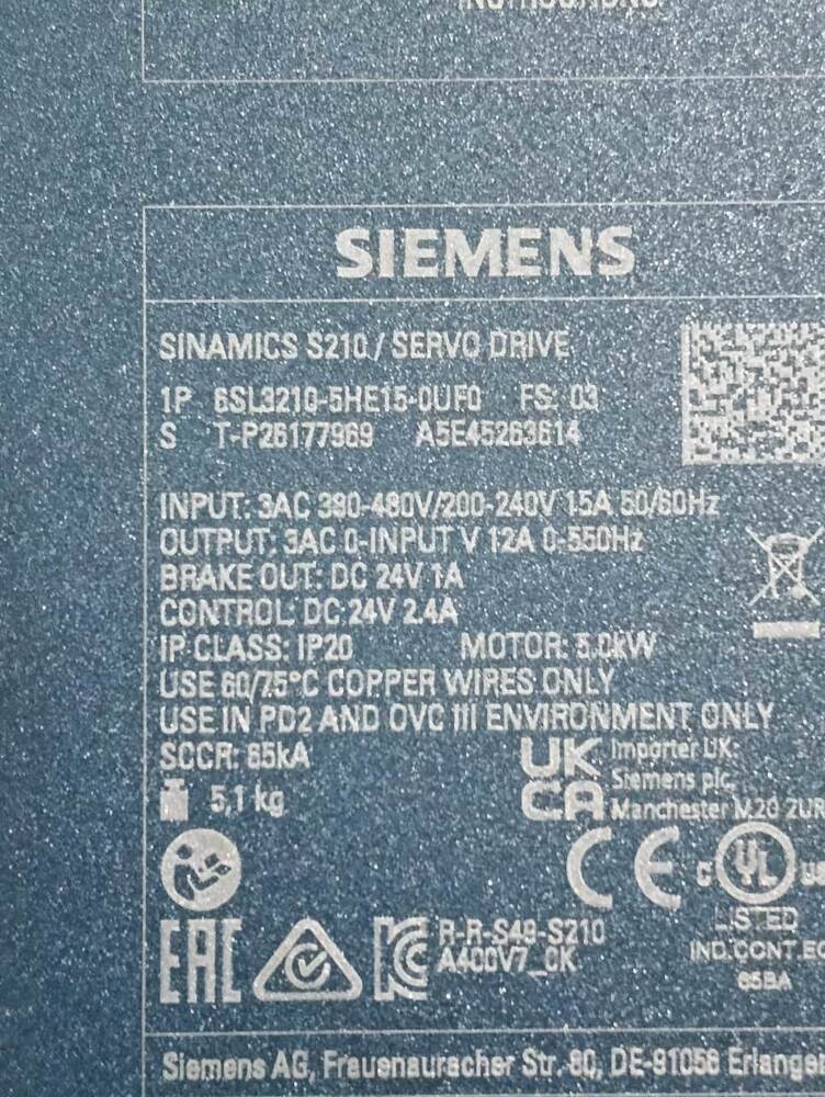 Siemens SINAMICS S210 Servo Drive 5.0 kW
