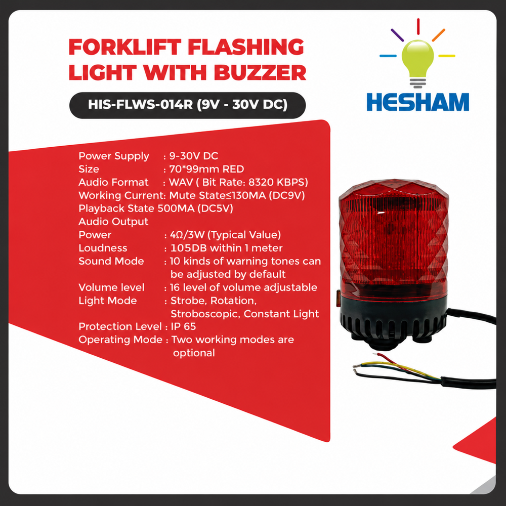 Forklift Flashing Light With Buzzer (His-Flws-014R) - Dimension (L*W*H): 2.76 3.90 Inch (In)