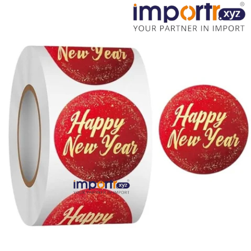 Happy New Year Sticker Roll 500 Pcs 2.5cm Round Greeting Stickers for Cards,Gifts Decoration