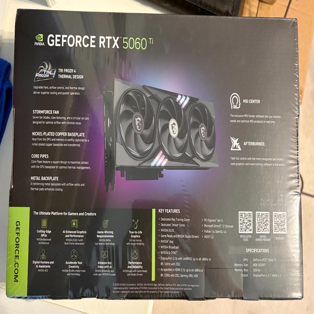 MSI NVIDIA GeForce RTX 5060 Ti Gaming Trio OC Triple Fan 8GB GDDR7 PCIe 5.0