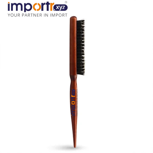 Wooden Handle Boar Bristle Teasing Comb - Narrow Tooth Fluffy Styling Comb for Hairdressing and Curl