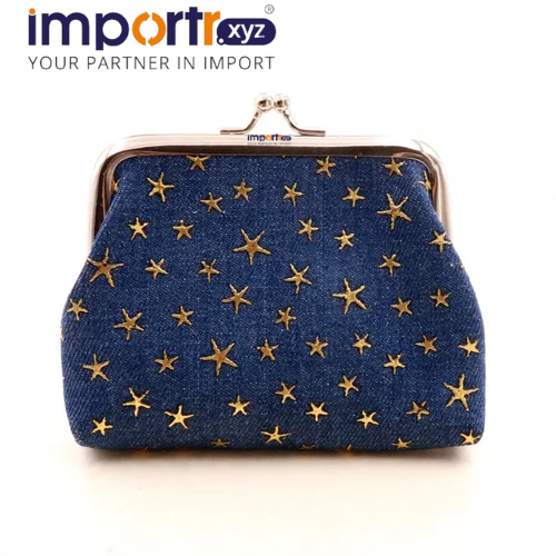 Women's Denim Star Print Kiss Lock Coin Purse