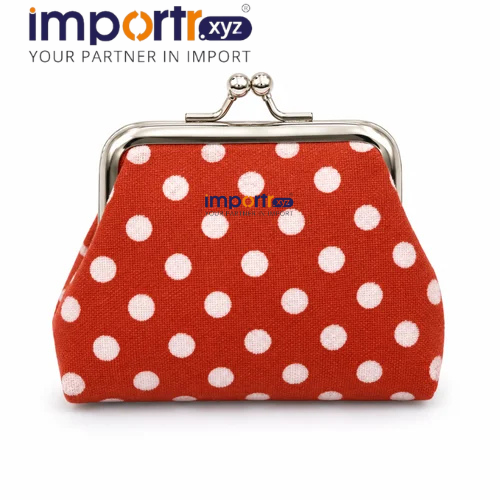Women's Canvas Polka Dot Coin Purse with Metal Kiss-Lock Closure