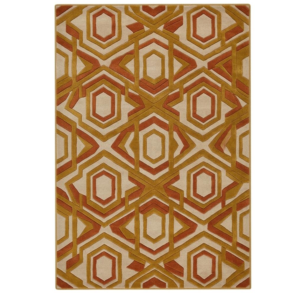 Modern Geometric Pattern Handmade Area Rug in Mustard Yellow Rust and Beige for Living Room Decor