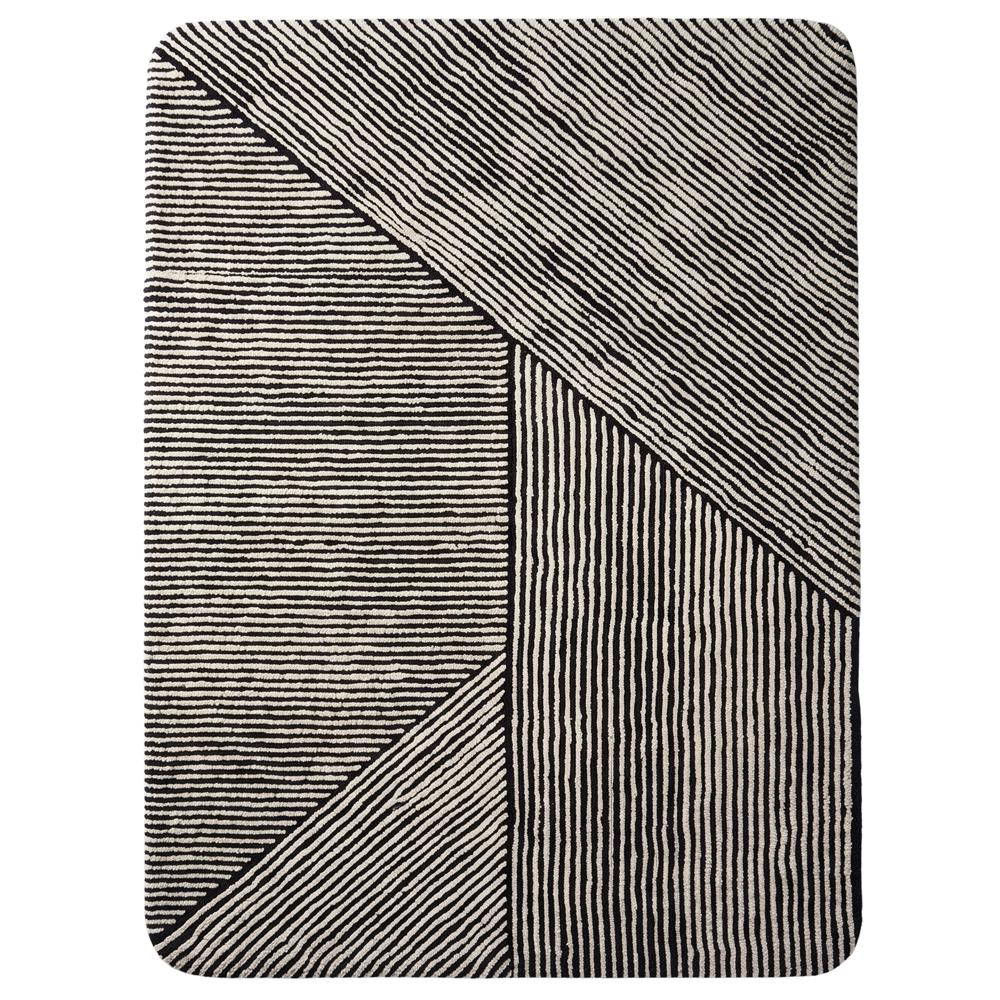Modern Black and White Geometric Striped Handmade Area Rug for Living Room and Bedroom Decor