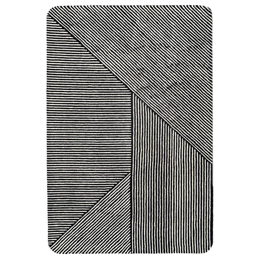 Modern Black and White Geometric Striped Handmade Area Rug for Living Room and Bedroom Decor