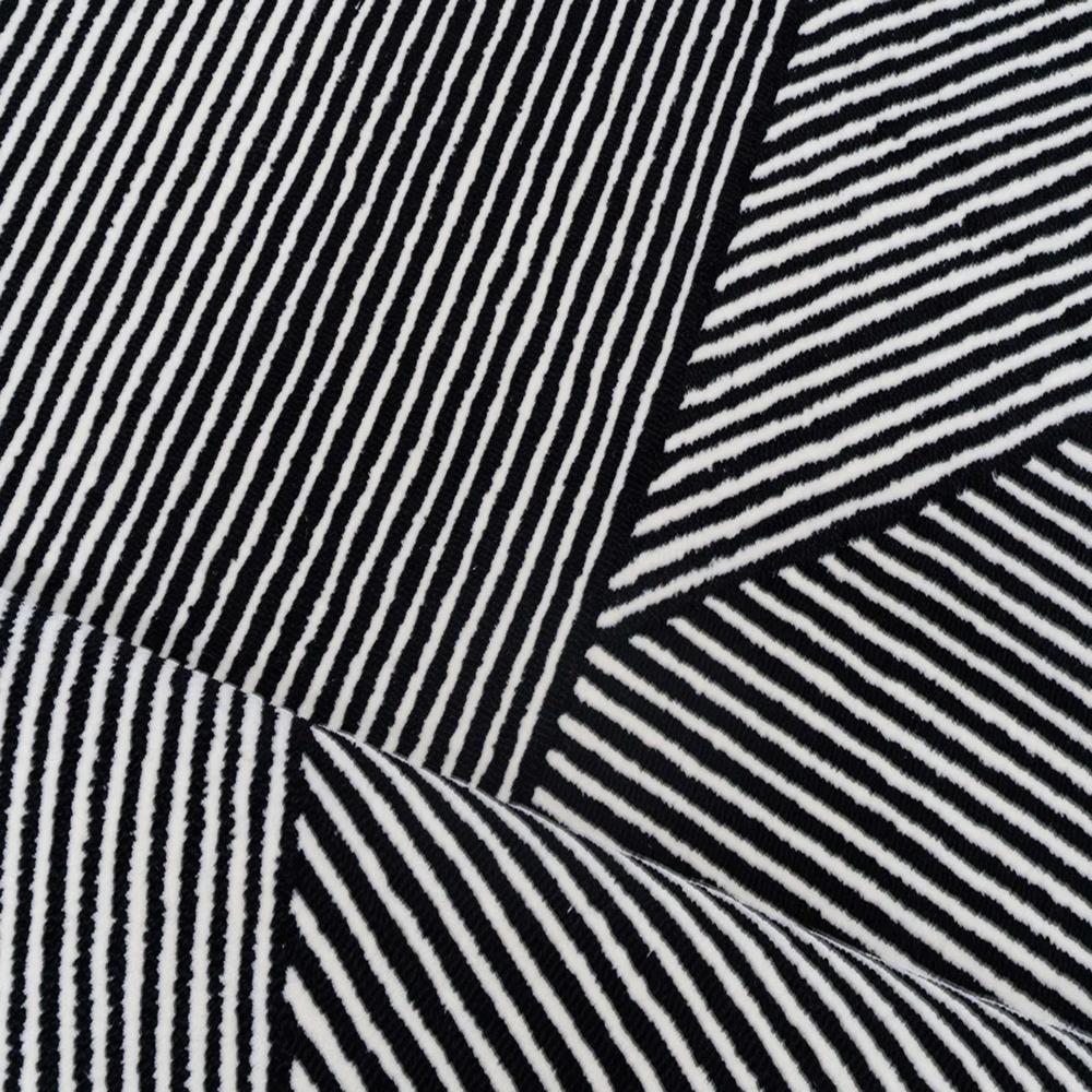 Modern Black and White Geometric Striped Handmade Area Rug for Living Room and Bedroom Decor