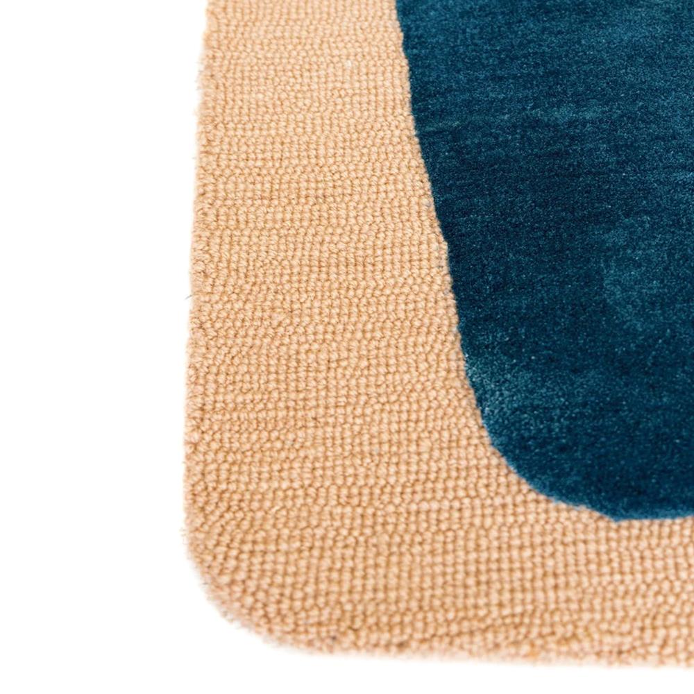 Modern Abstract Handmade Area Rug in Beige Cream Teal Blue and Rust for Contemporary Home Decor