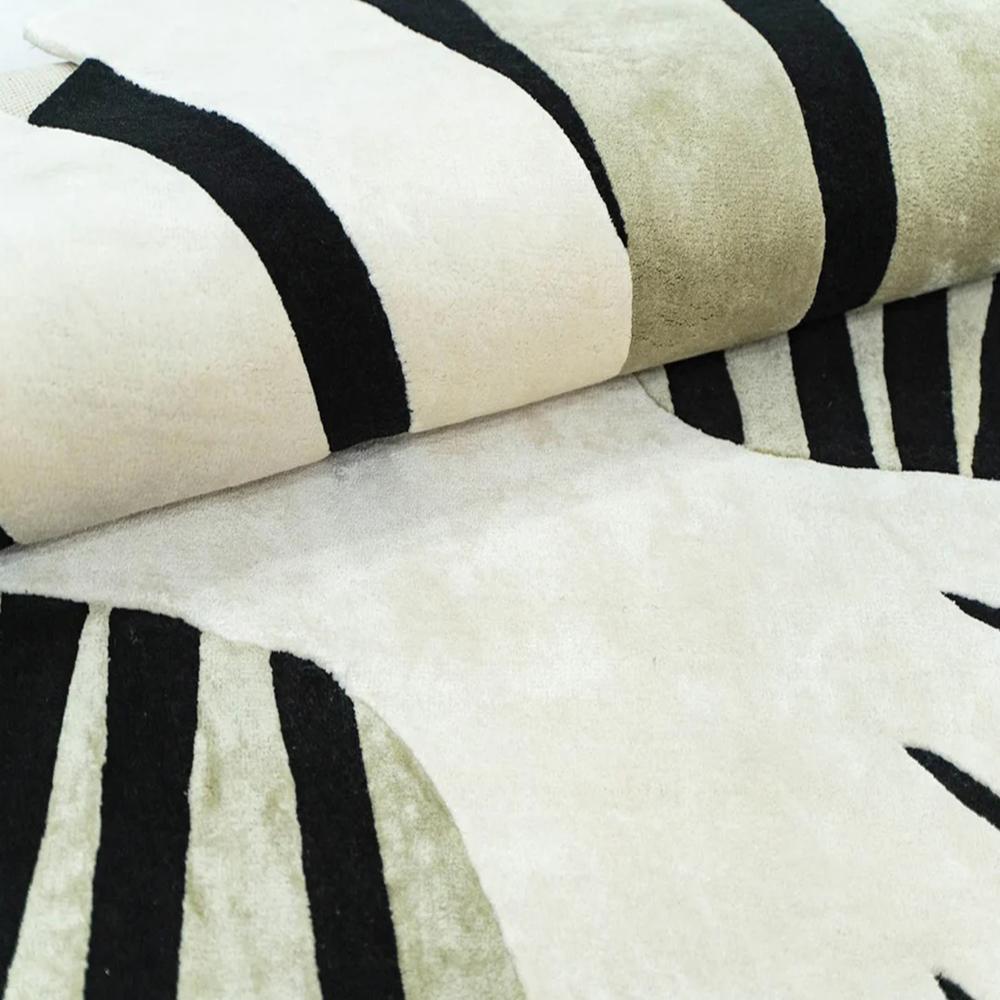 Modern Abstract Black White and Beige Sculptural Area Rug with Sunburst Pattern for Luxury Home Decor
