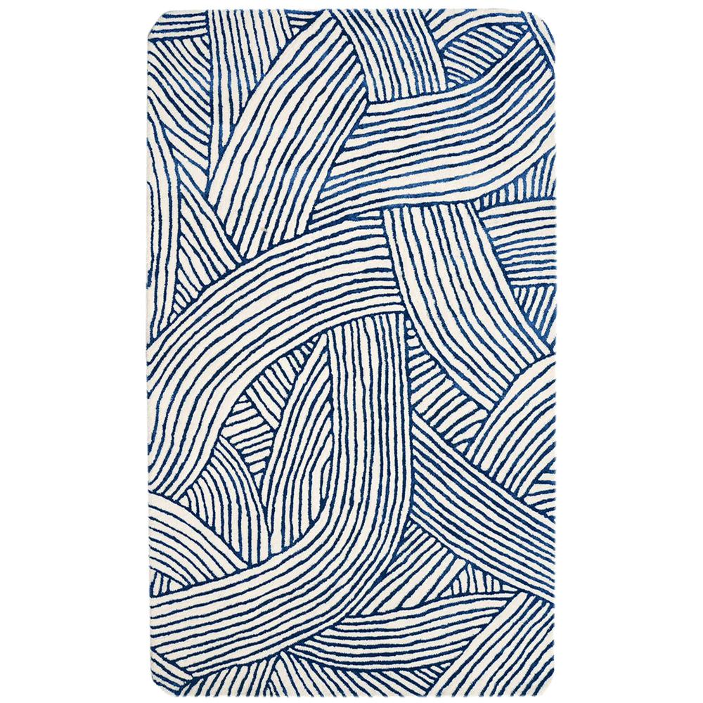 Modern Blue and White Abstract Striped Geometric Area Rug for Contemporary Home Decor