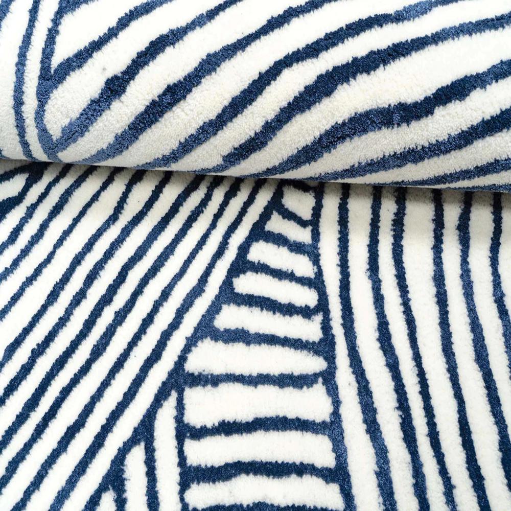 Modern Blue and White Abstract Striped Geometric Area Rug for Contemporary Home Decor