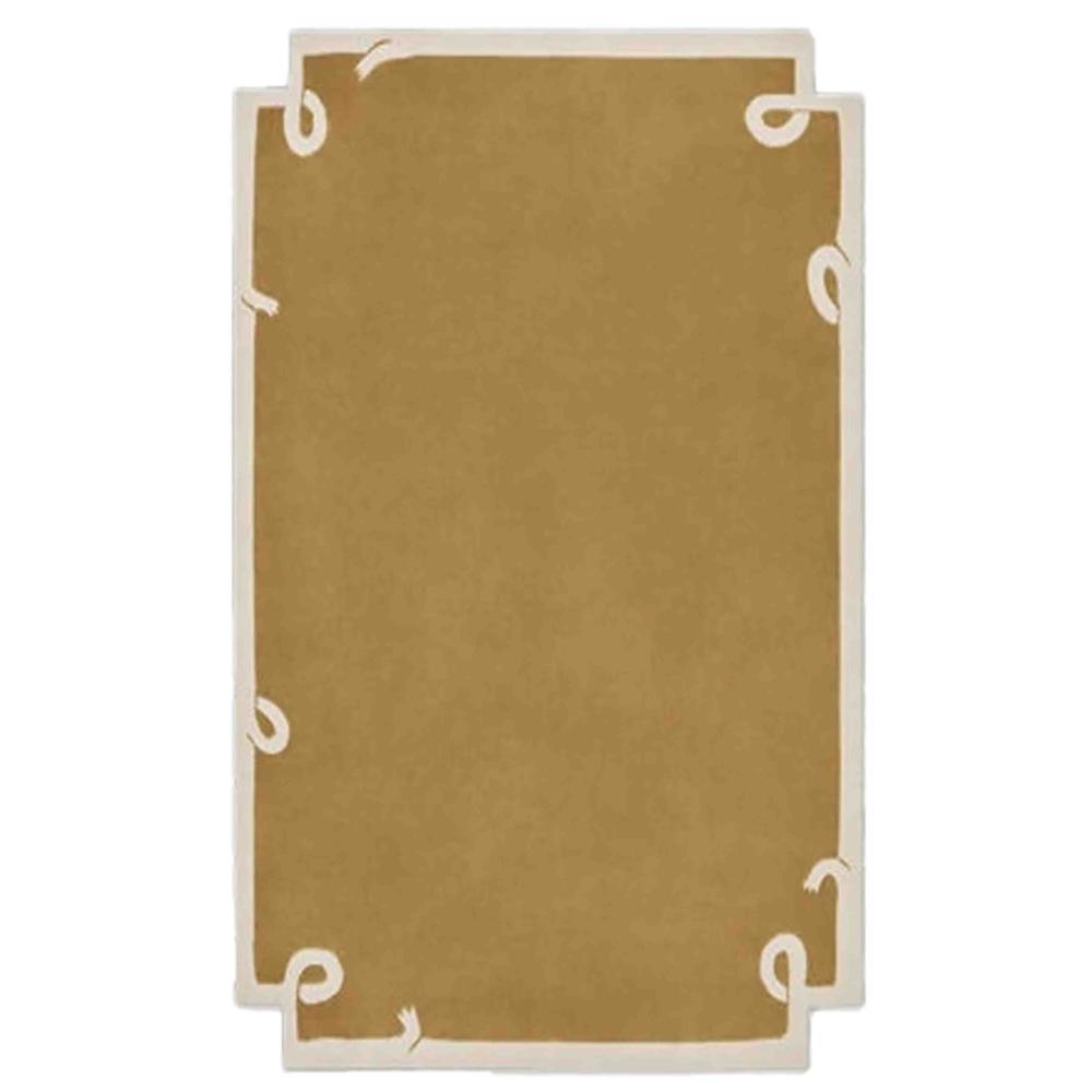 Modern Mustard Brown Area Rug with Ivory Border and Minimalist Abstract Corner Design for Elegant Home Decor