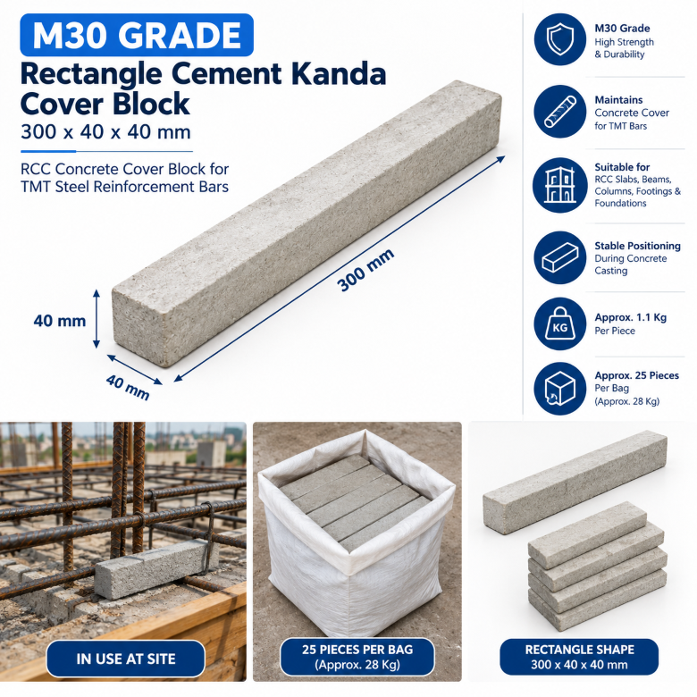 M30 Grade Rectangle Cement Kanda Cover Block 300 x 40 x 40 mm