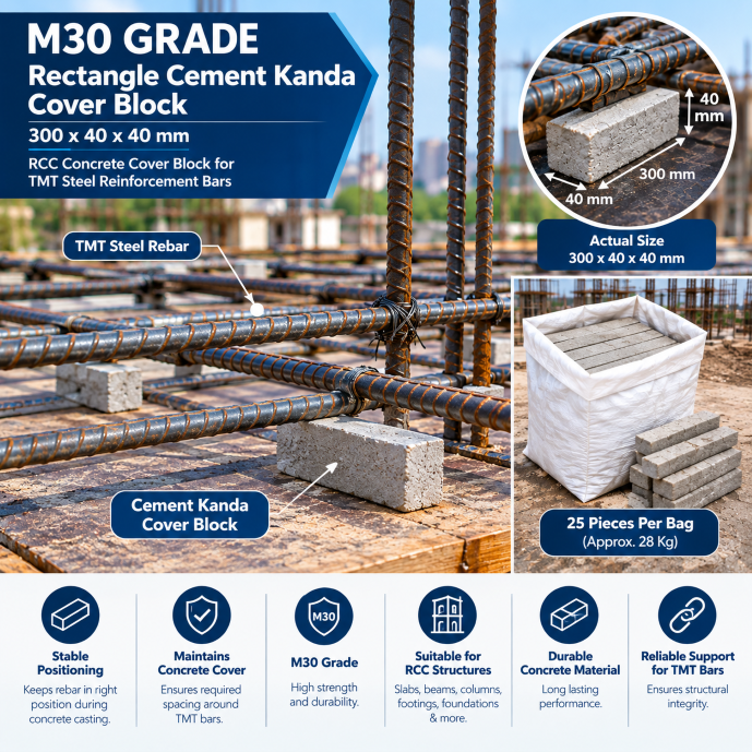 M30 Grade Rectangle Cement Kanda Cover Block 300 x 40 x 40 mm