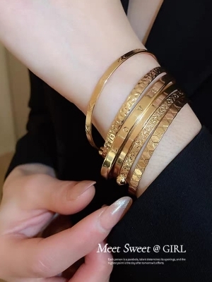 Layered Gold Bangle Stack Set - Jewelry Type: Bracelets