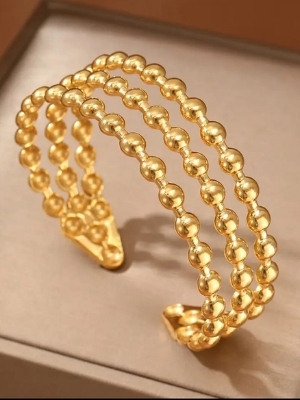 Triple Beaded Gold Cuff Bracelet - Weight: 0.15