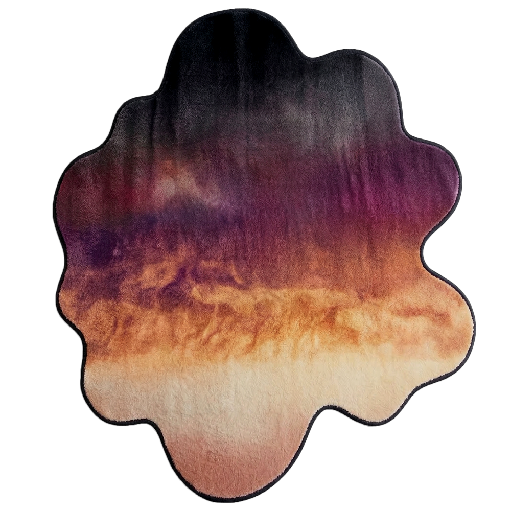 Modern Irregular Hand Tufted Rug in Purple Orange and Cream