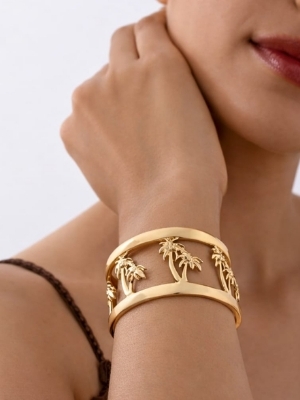 Tropical Palm Tree Gold Cuff Bracelet - Weight: 0.15