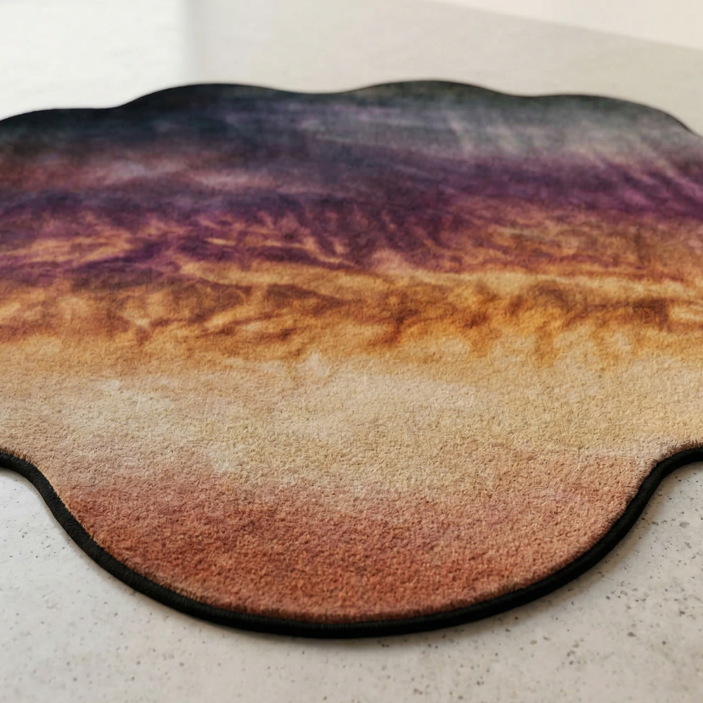 Modern Irregular Hand Tufted Rug in Purple Orange and Cream