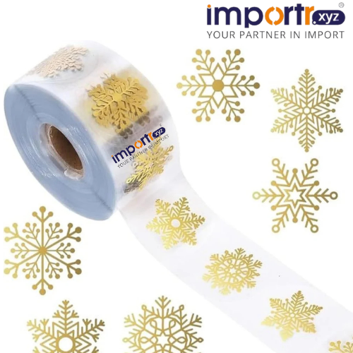 Snowflake Stickers Christmas Round Transparent Decoration Roll Pack of 1 Gold 2.5cm/1inch100