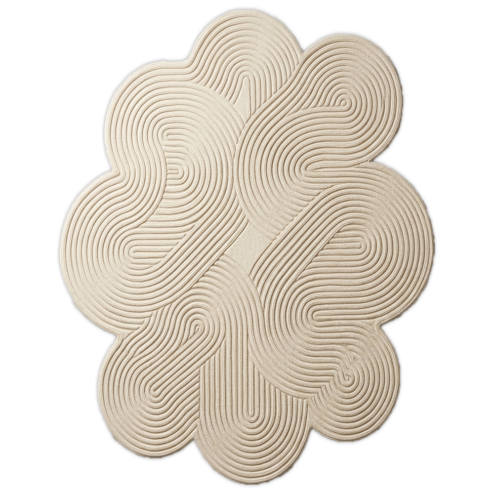 Cream Abstract Tufted Rug, Wavy Cloud Shape Carpet, Modern Living Room Decor