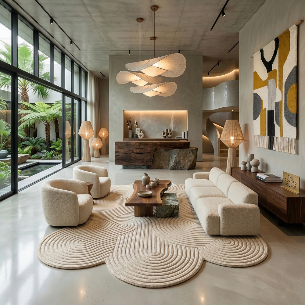 Cream Abstract Tufted Rug, Wavy Cloud Shape Carpet, Modern Living Room Decor