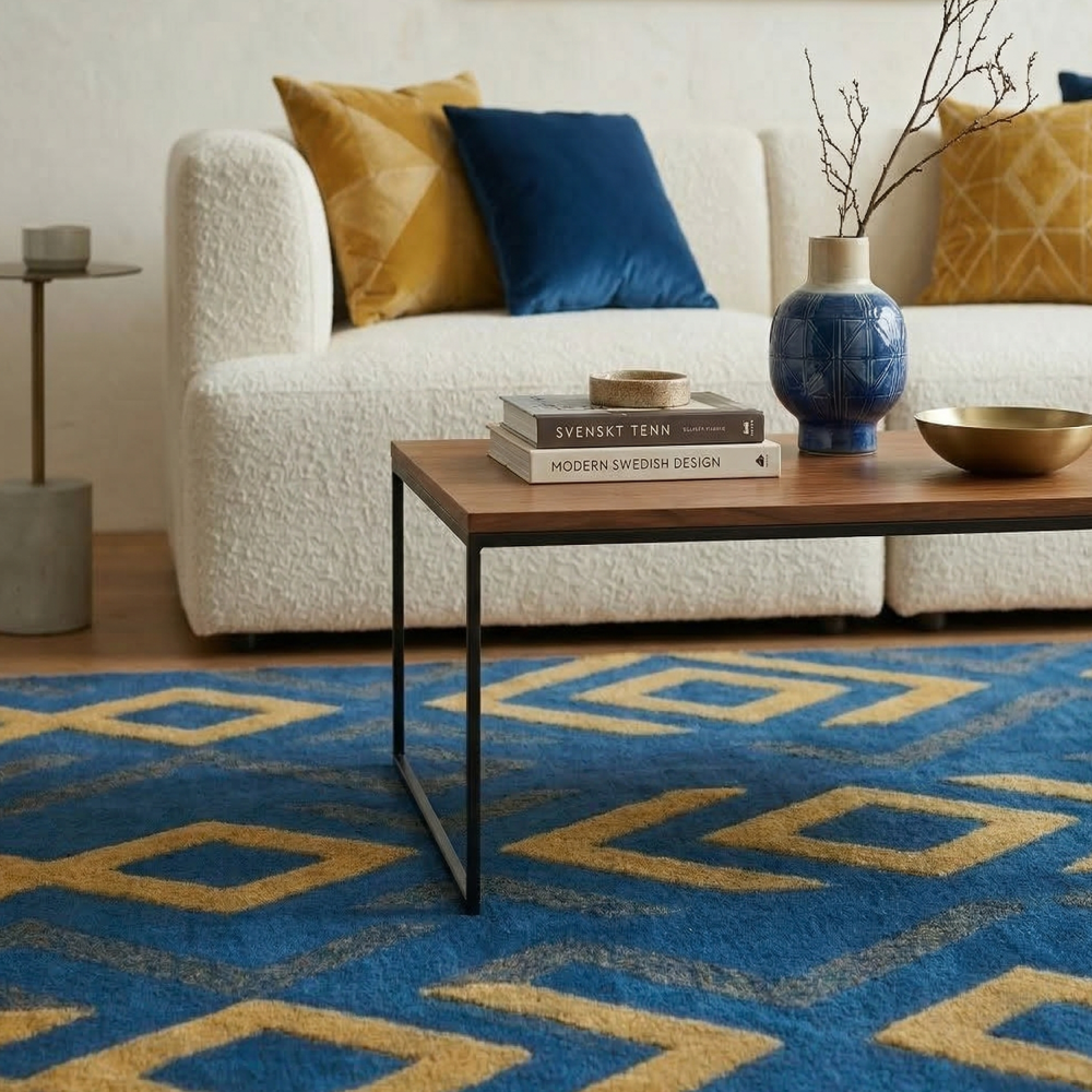 Blue & Yellow Diamond Rug