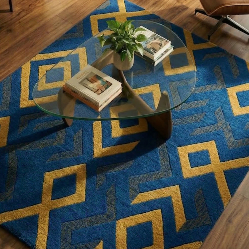 Blue & Yellow Diamond Rug