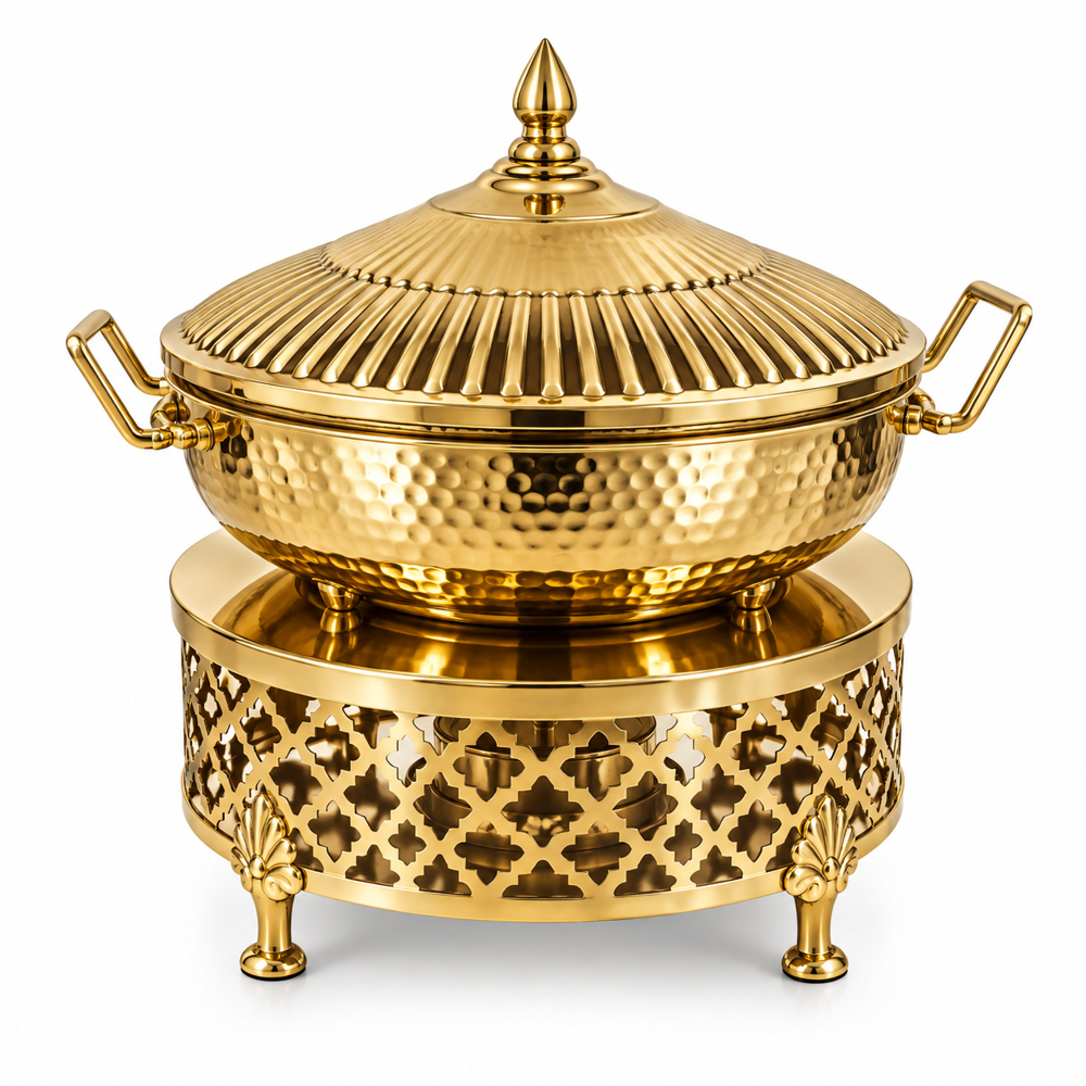 Copper Hinged Lid Chafing Dish - Color: Gold