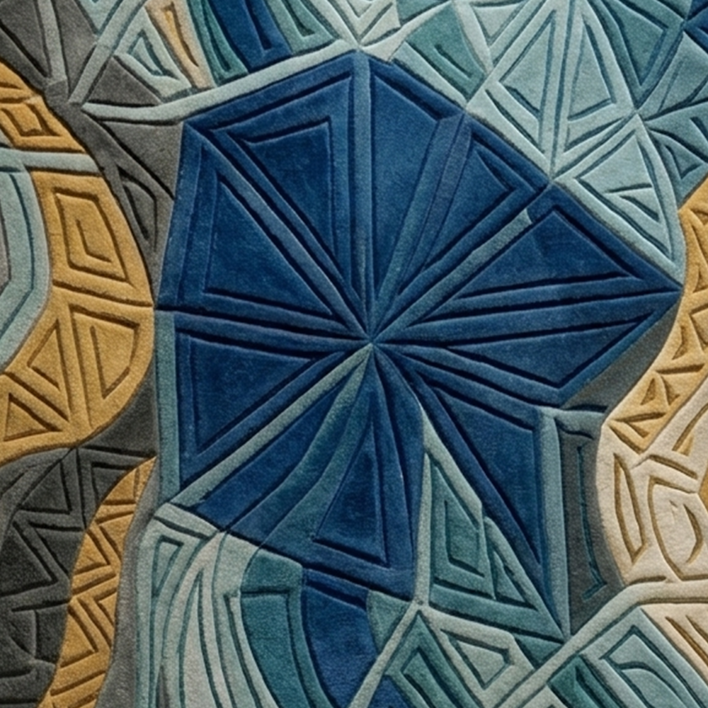 Abstract Floral Area Rug, Blue Grey & Gold, Modern Living Room Carpet