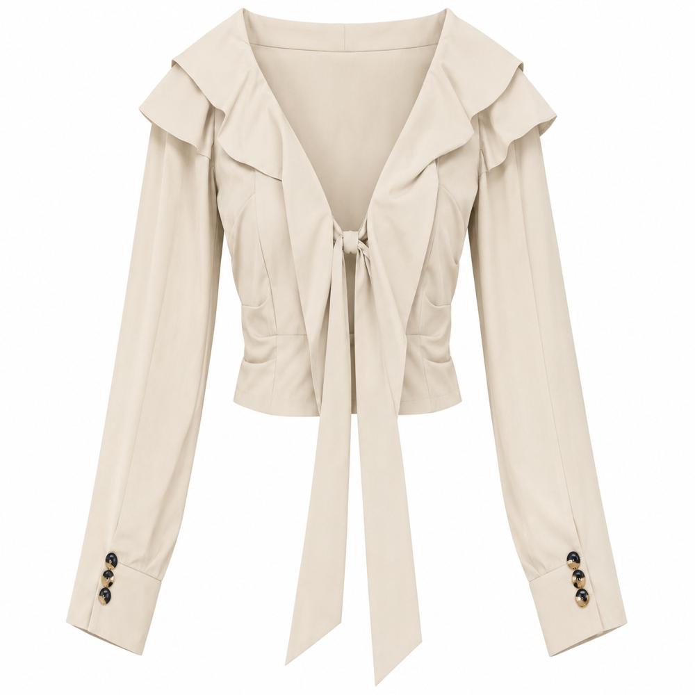 Export Surplus Beige Ruffle Tie-Front Crop Top For Women - Feature: Comfortable