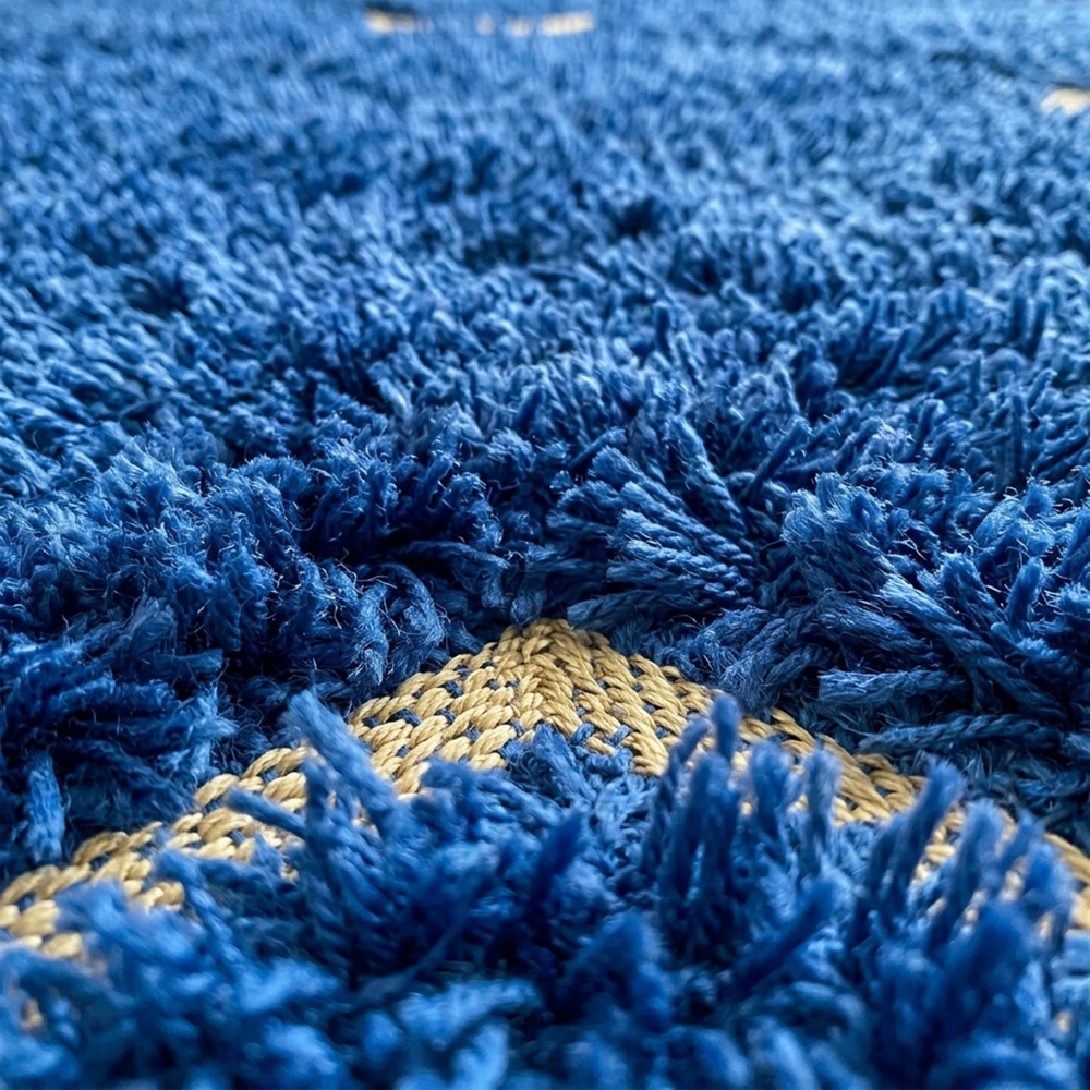 Modern Geometric Area Rug, Blue Grey & Gold Greek Key Design