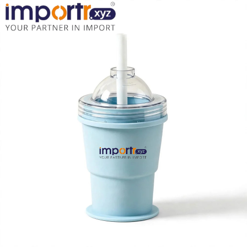 Portable Foldable Silicone Slushy Maker Cup With Dome Lid And Straw - Food Grade Ice Cup For Summer - Color: Multicolour