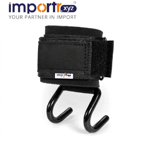 Black Iron Weightlifting Grip Hooks with Adjustable Wrist Support Straps for Pull-Ups and Deadlift