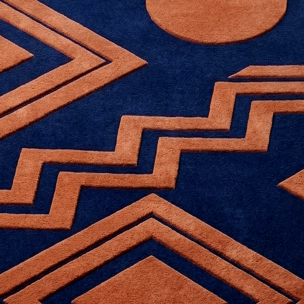 Modern Geometric Oval Area Rug Navy Blue & Terracotta